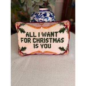 Vintage Christmas Needlepoint Pillow All I Want for Christmas Is You | Small Hol